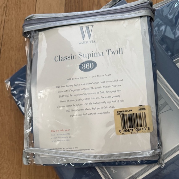 Wamsutta Classic Supima Twill Queen Bedding Set in Azure 360 Thread Count NWT - Picture 5 of 7